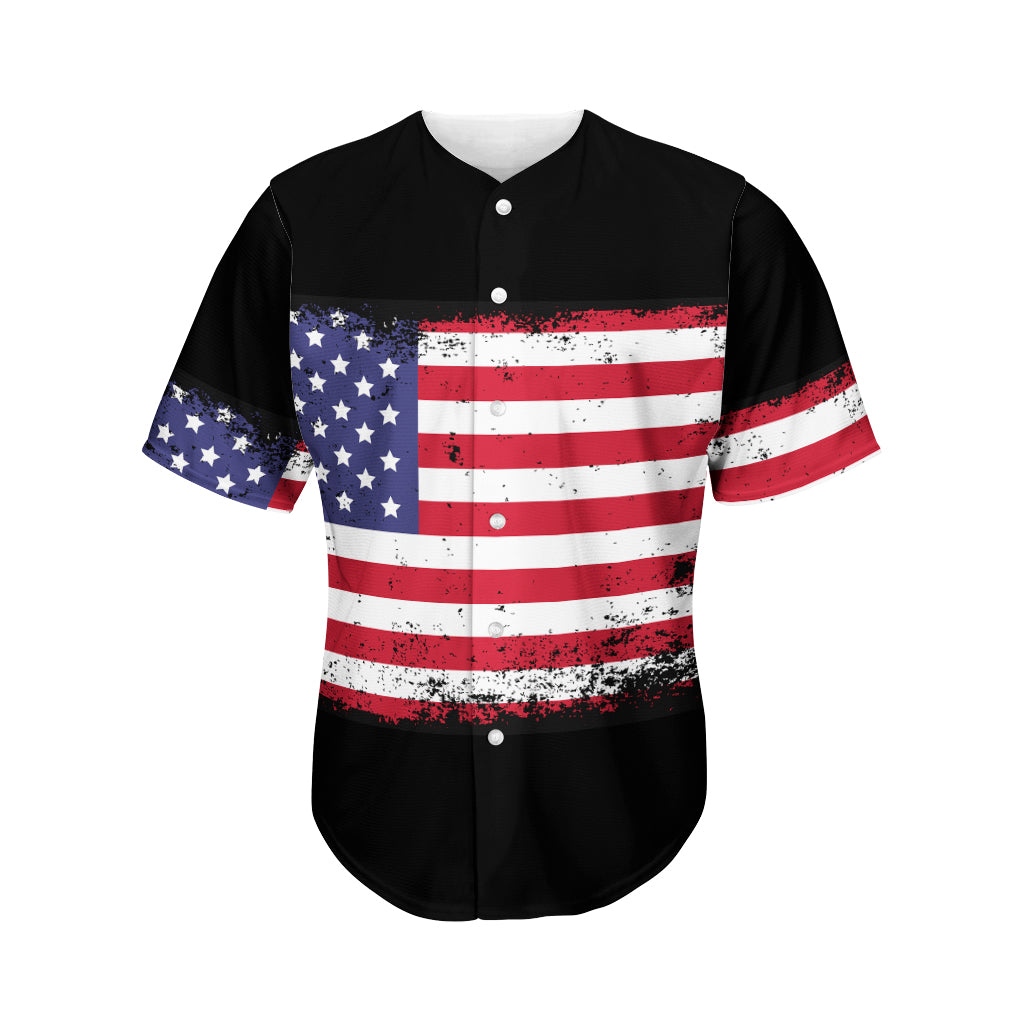 Grunge American Flag Print Men's Baseball Jersey