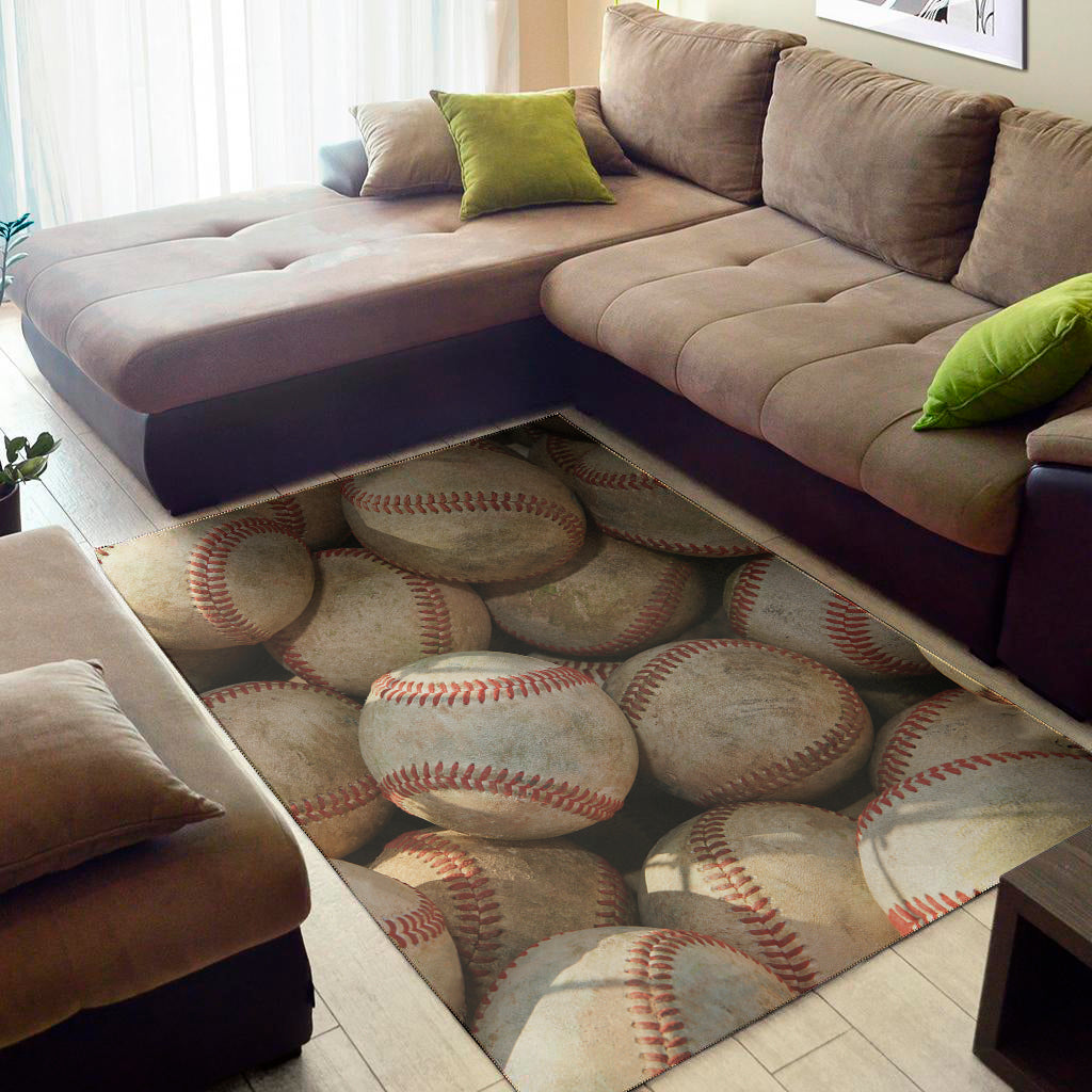 Grunge Baseballs Print Area Rug