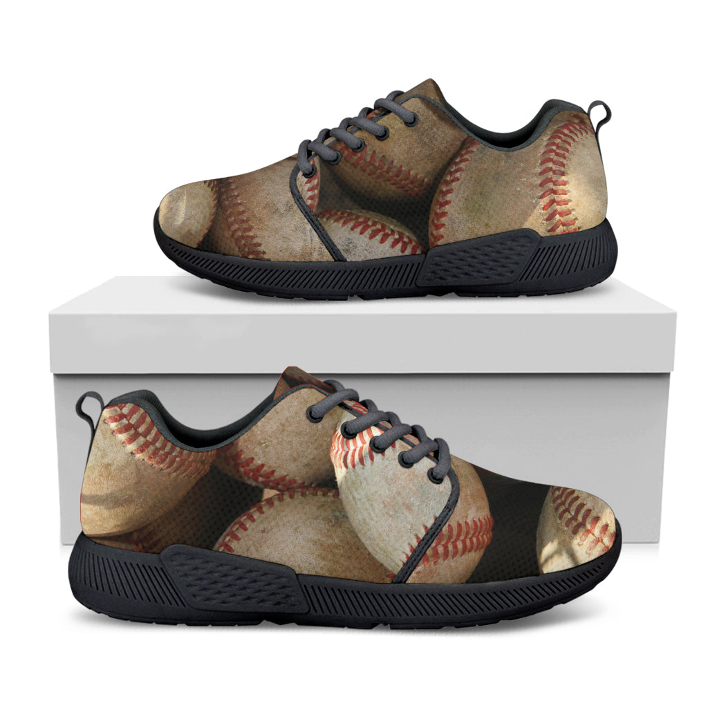 Grunge Baseballs Print Black Athletic Shoes