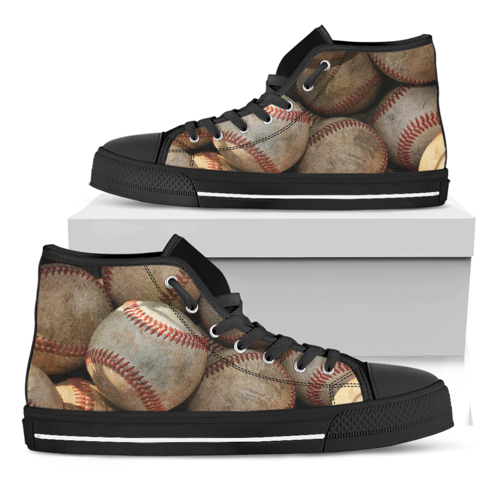 Grunge Baseballs Print Black High Top Shoes