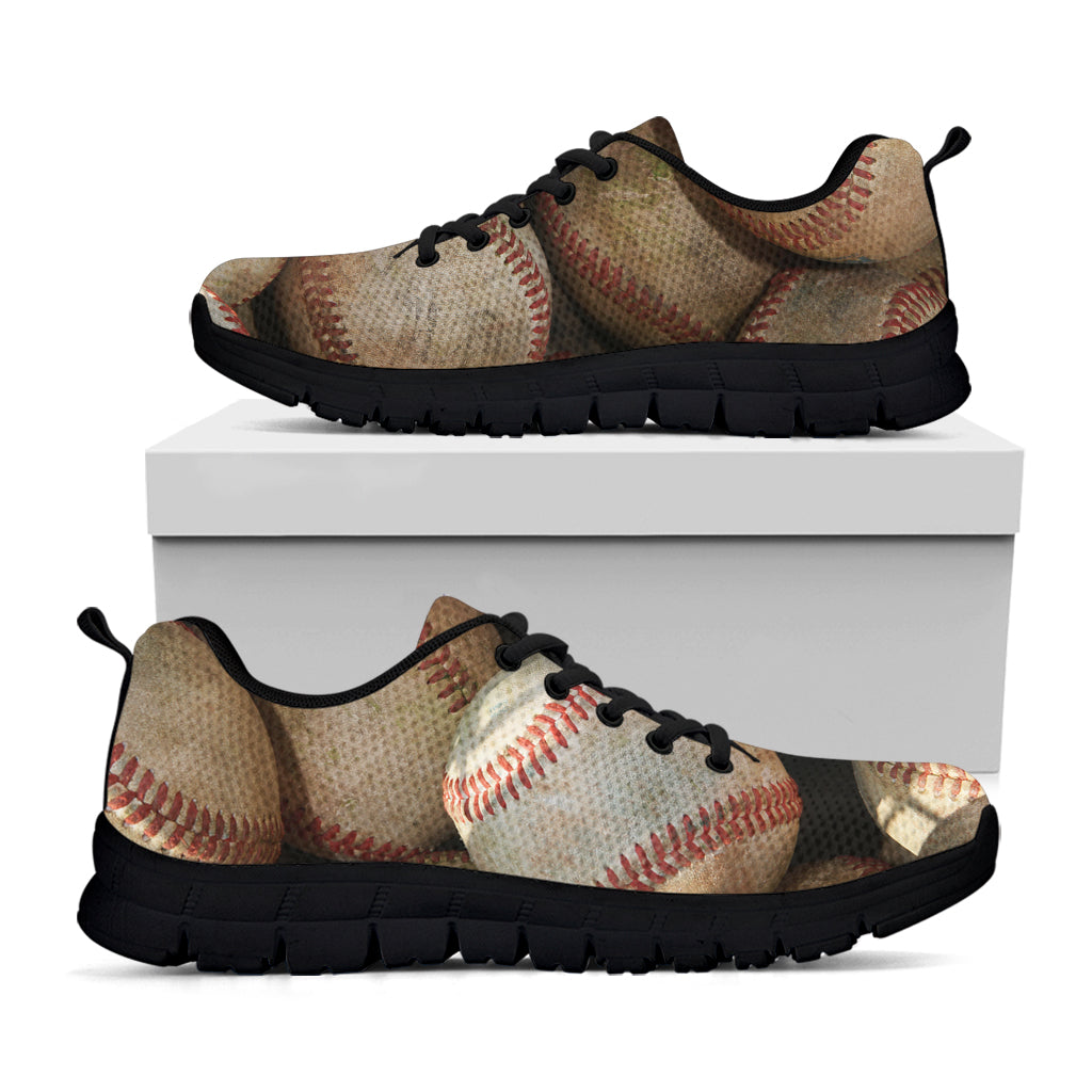 Grunge Baseballs Print Black Sneakers