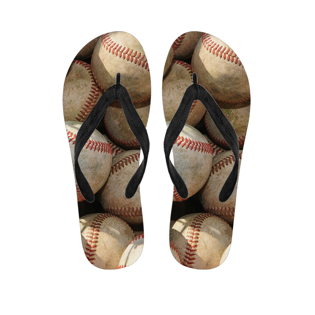 Grunge Baseballs Print Flip Flops