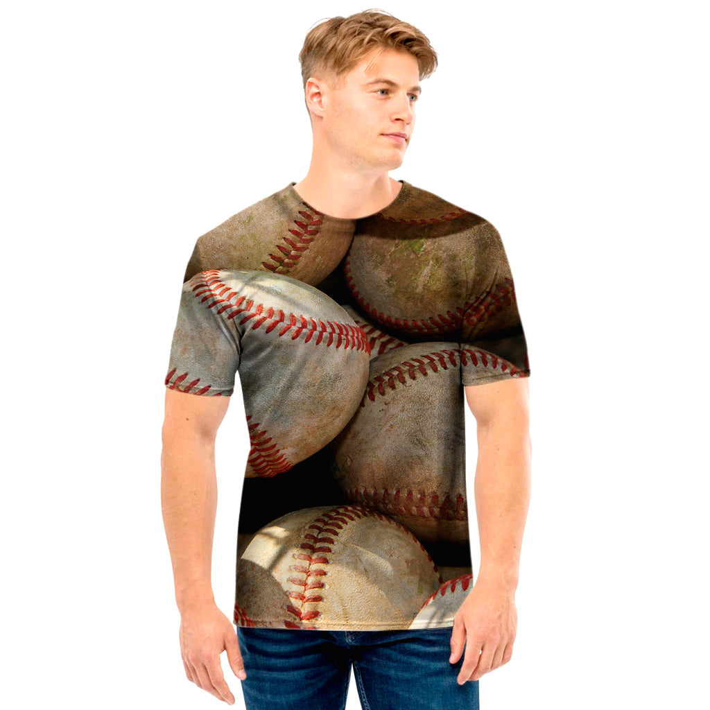 Grunge Baseballs Print Men's T-Shirt