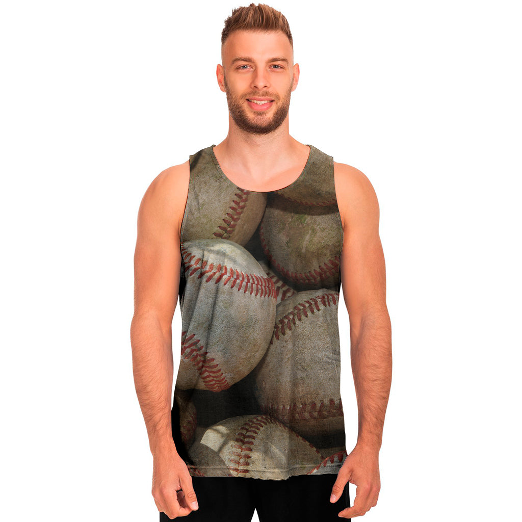 Grunge Baseballs Print Men's Tank Top