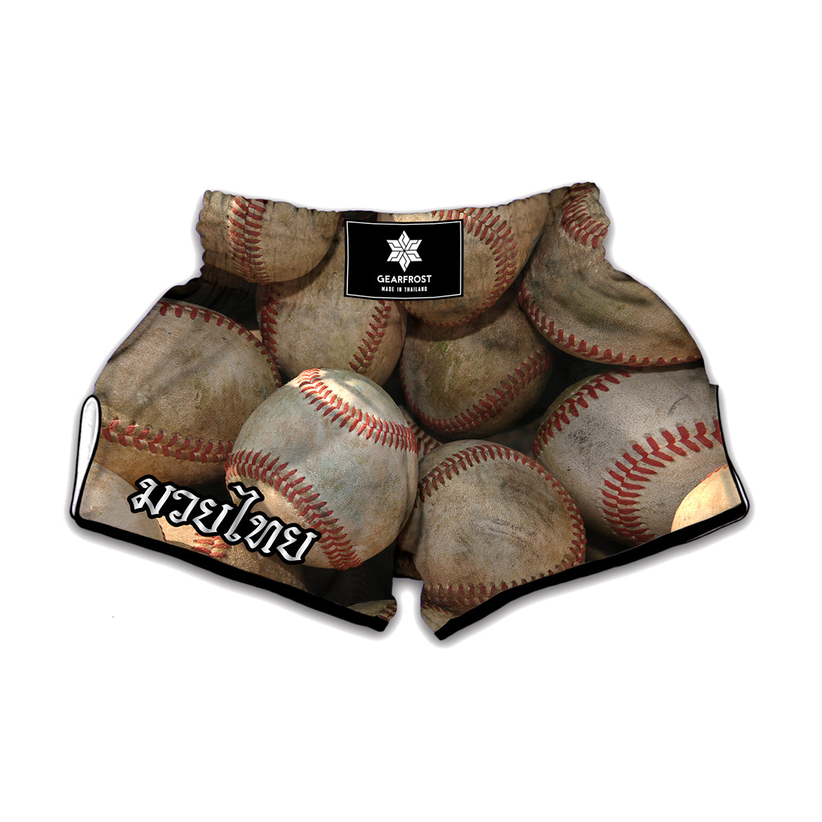 Grunge Baseballs Print Muay Thai Boxing Shorts