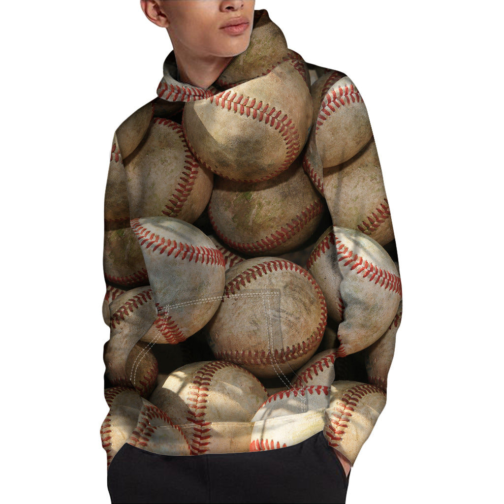 Grunge Baseballs Print Pullover Hoodie