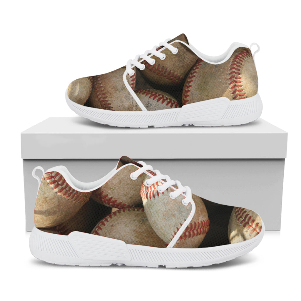 Grunge Baseballs Print White Athletic Shoes