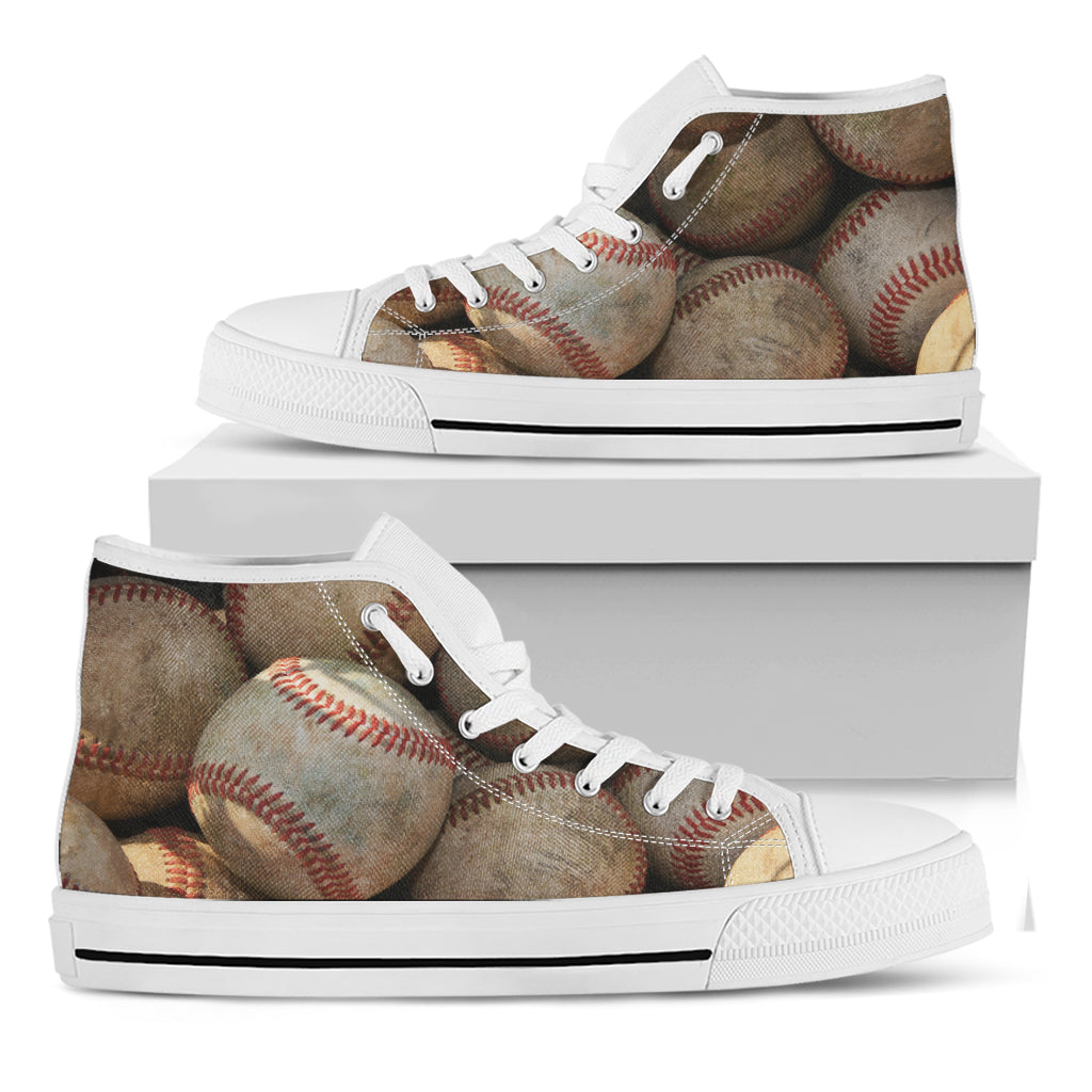 Grunge Baseballs Print White High Top Shoes