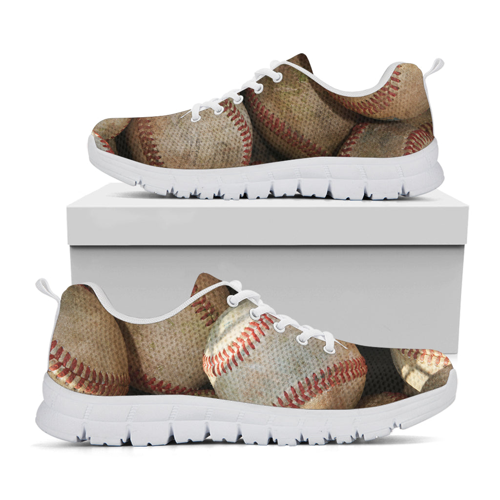 Grunge Baseballs Print White Sneakers