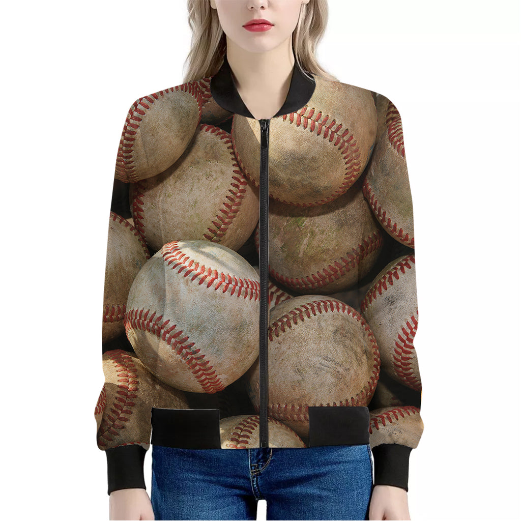 Grunge Baseballs Print Women's Bomber Jacket