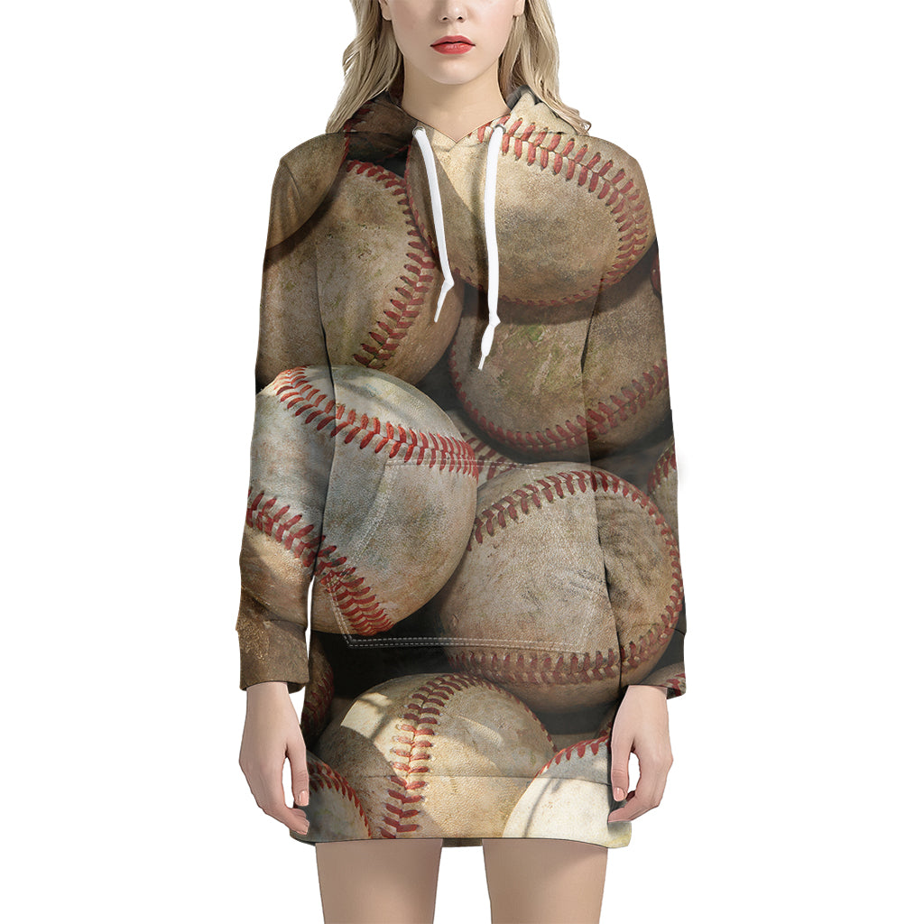 Grunge Baseballs Print Women's Pullover Hoodie Dress