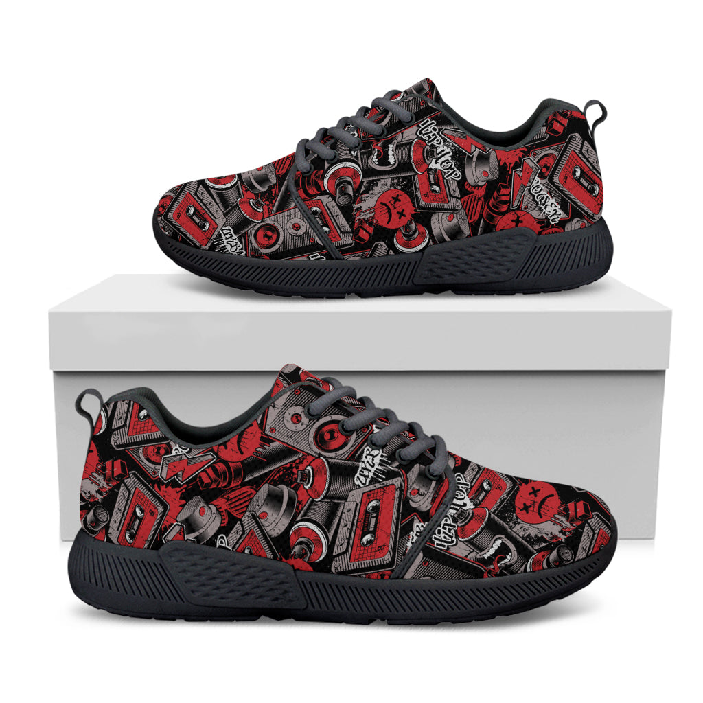 Grunge Graffiti Pattern Print Black Athletic Shoes