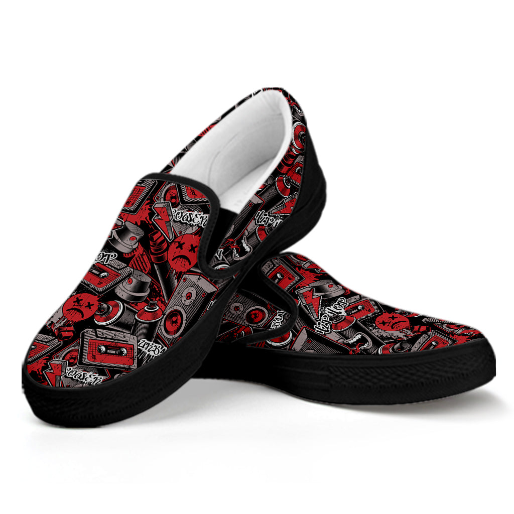 Grunge Graffiti Pattern Print Black Slip On Shoes