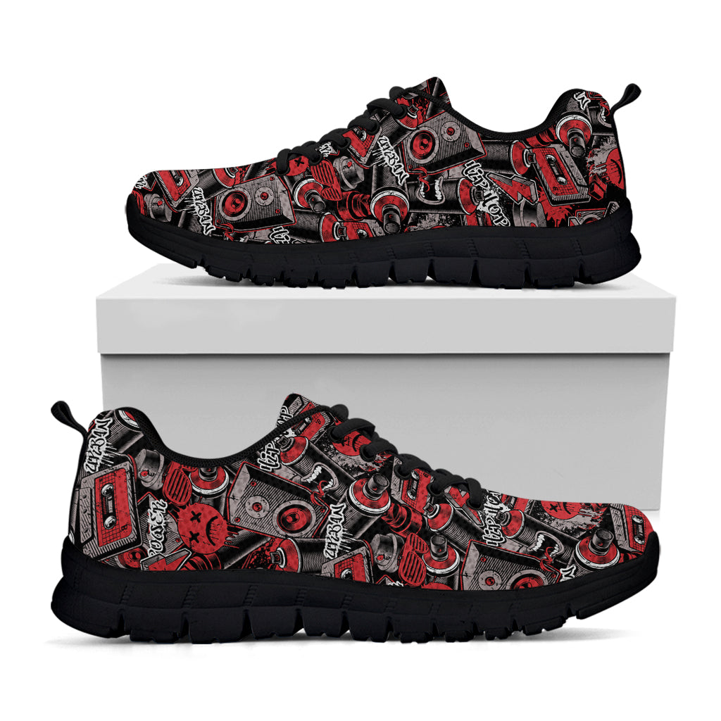 Grunge Graffiti Pattern Print Black Sneakers