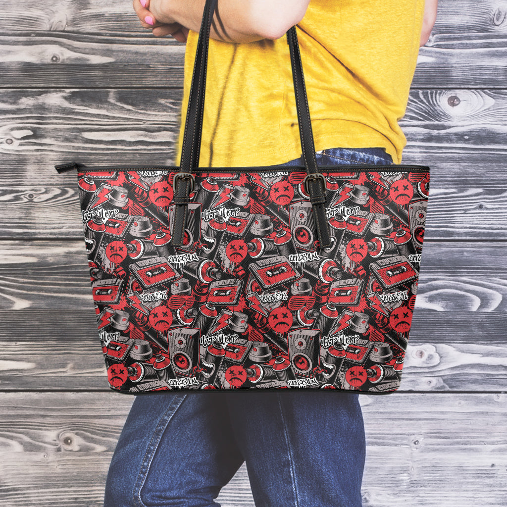 Grunge Graffiti Pattern Print Leather Tote Bag