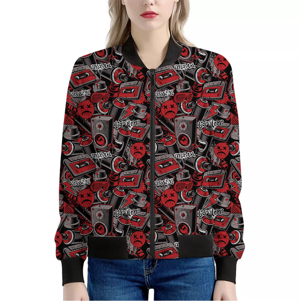 Grunge Graffiti Pattern Print Women's Bomber Jacket