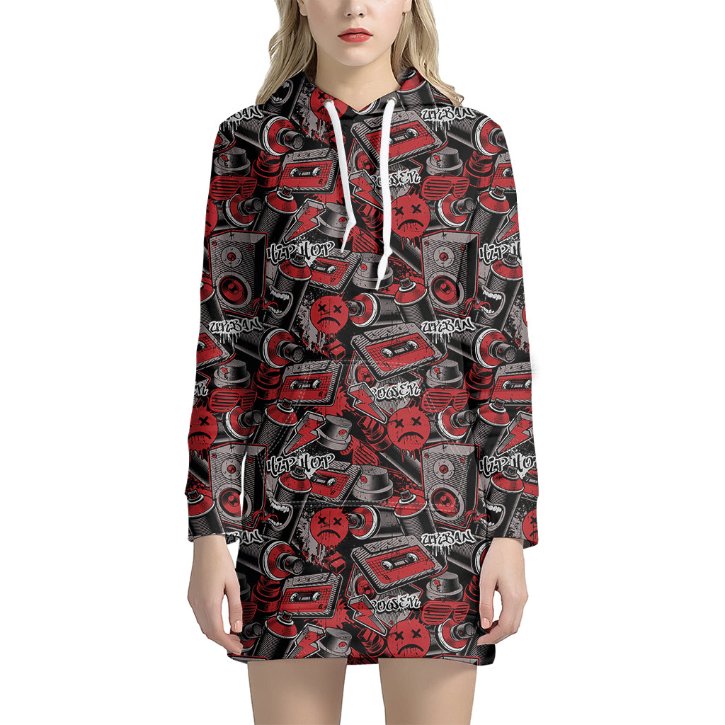 Grunge Graffiti Pattern Print Women's Pullover Hoodie Dress