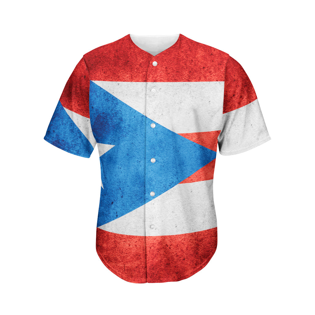 Grunge Puerto Rican Flag Print Men's Baseball Jersey