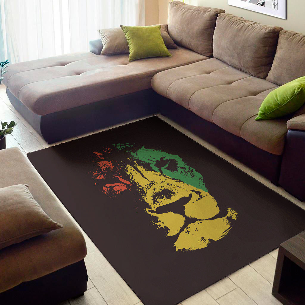 Grunge Rasta Lion Print Area Rug