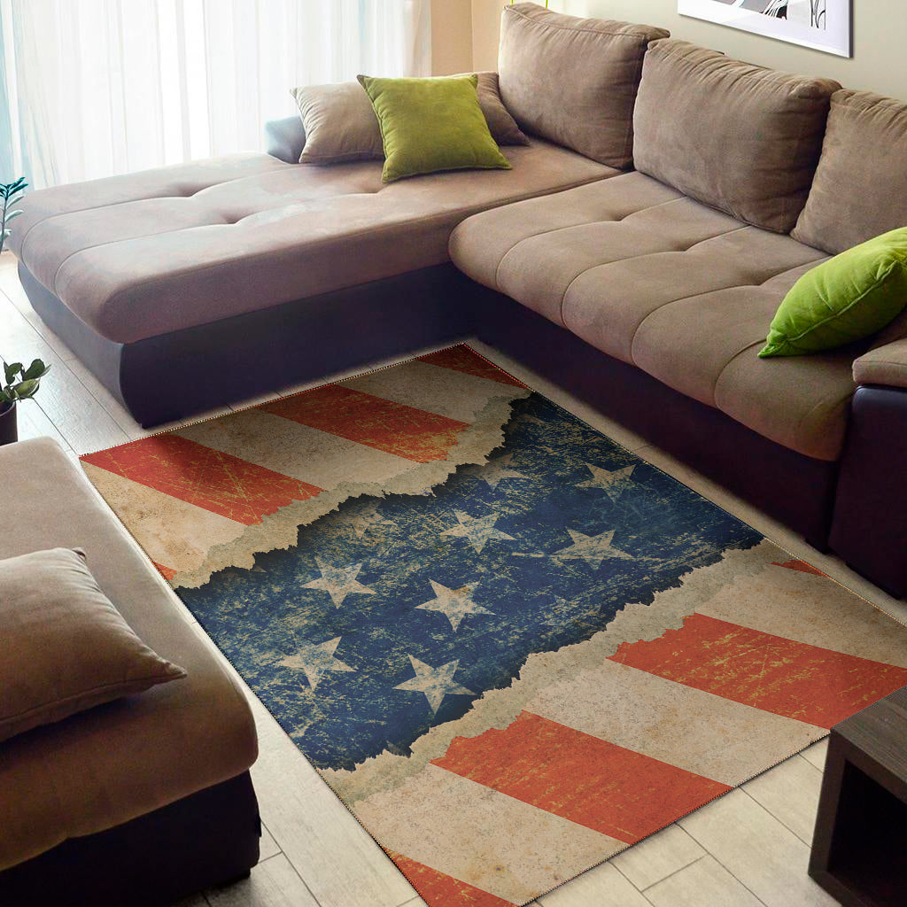 Grunge Ripped Paper American Flag Print Area Rug