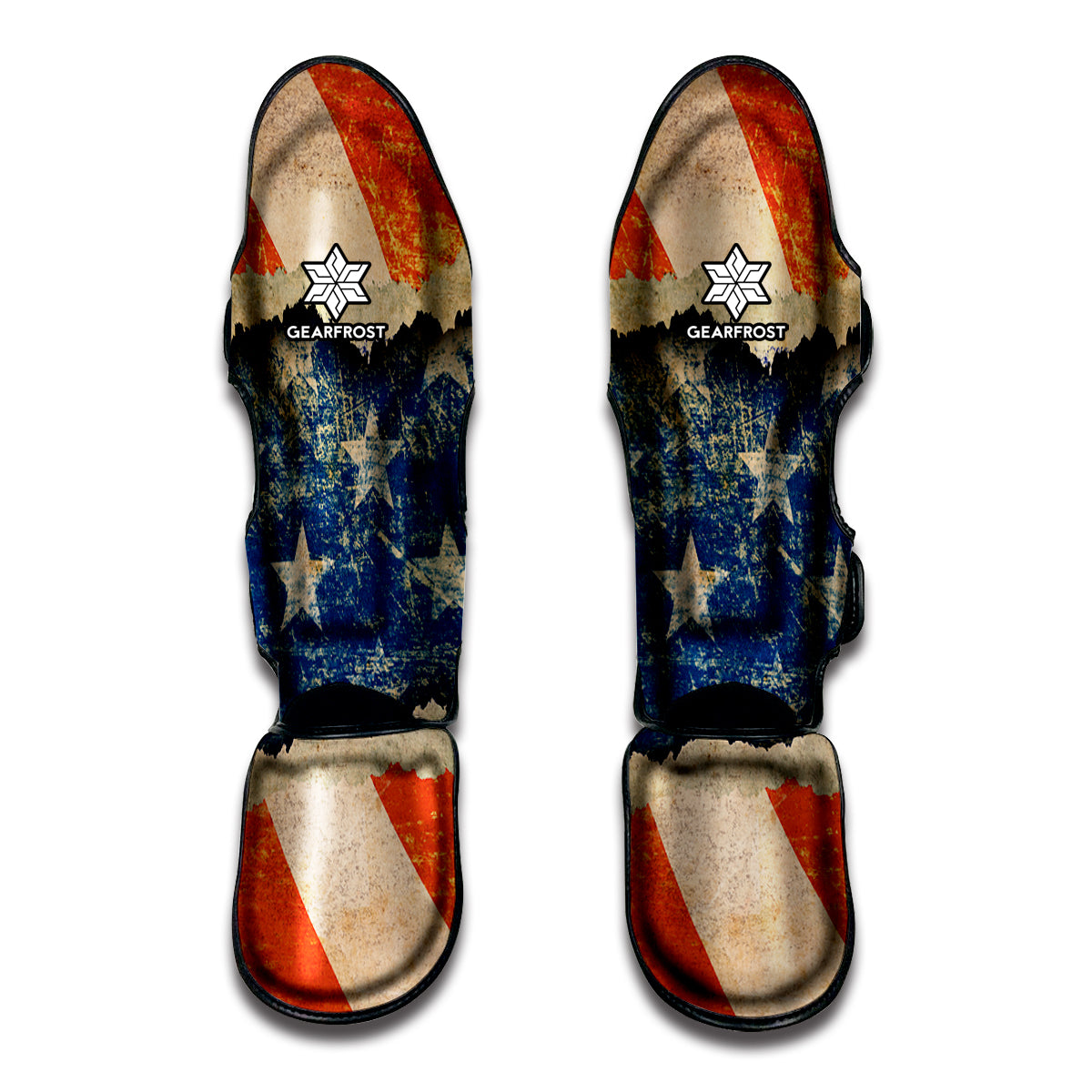 Grunge Ripped Paper American Flag Print Muay Thai Shin Guards