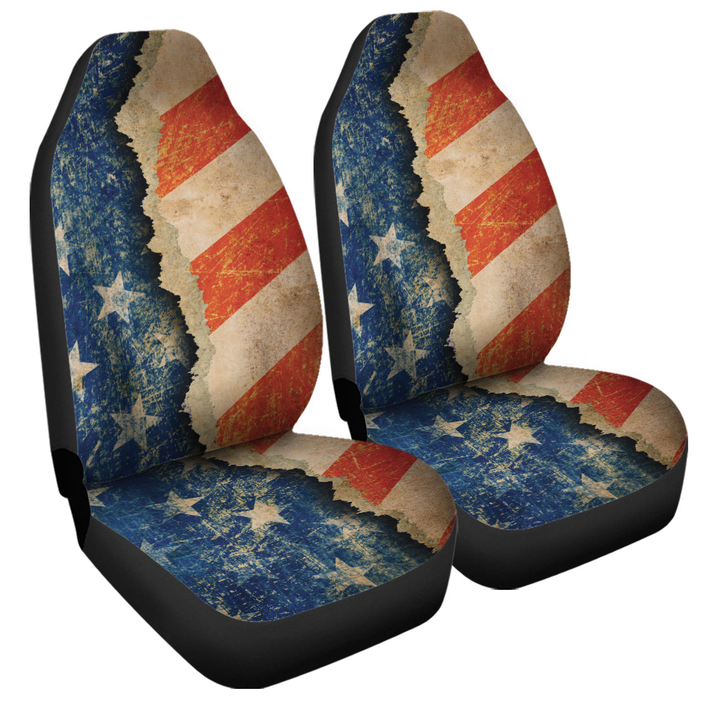 Grunge Ripped Paper American Flag Print Universal Fit Car Seat Covers