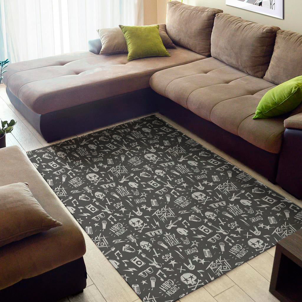 Grunge Rock And Roll Pattern Print Area Rug