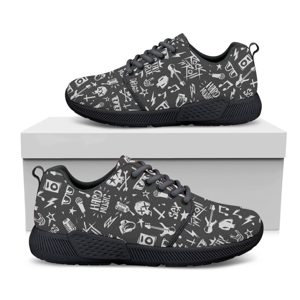 Grunge Rock And Roll Pattern Print Black Athletic Shoes