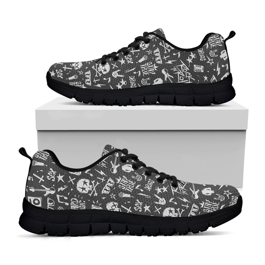 Grunge Rock And Roll Pattern Print Black Sneakers