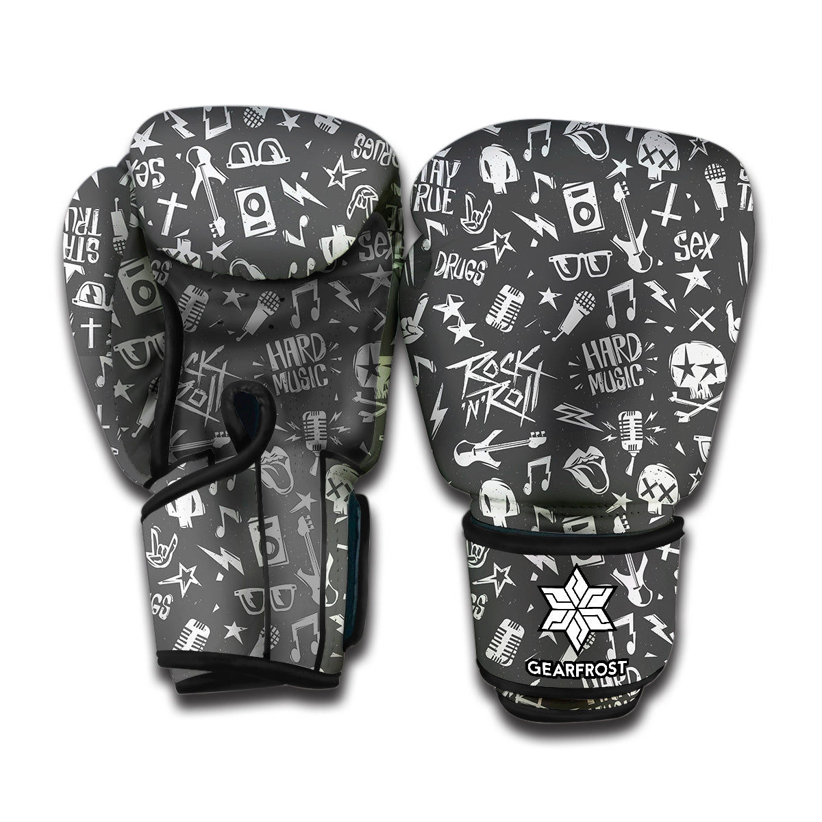 Grunge Rock And Roll Pattern Print Boxing Gloves