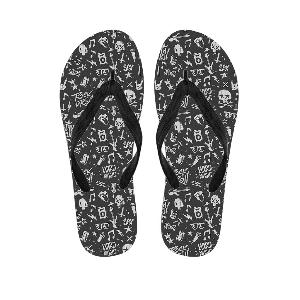 Grunge Rock And Roll Pattern Print Flip Flops