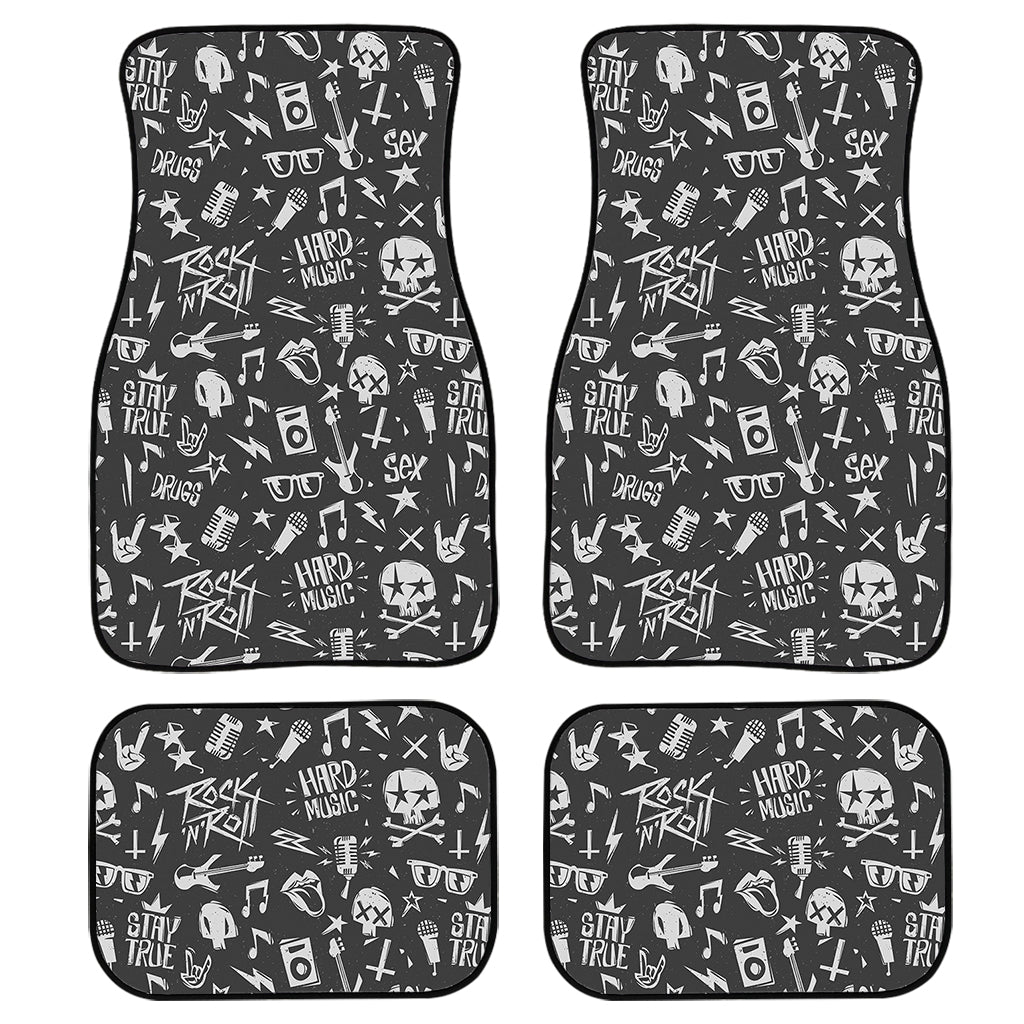 Grunge Rock And Roll Pattern Print Front and Back Car Floor Mats