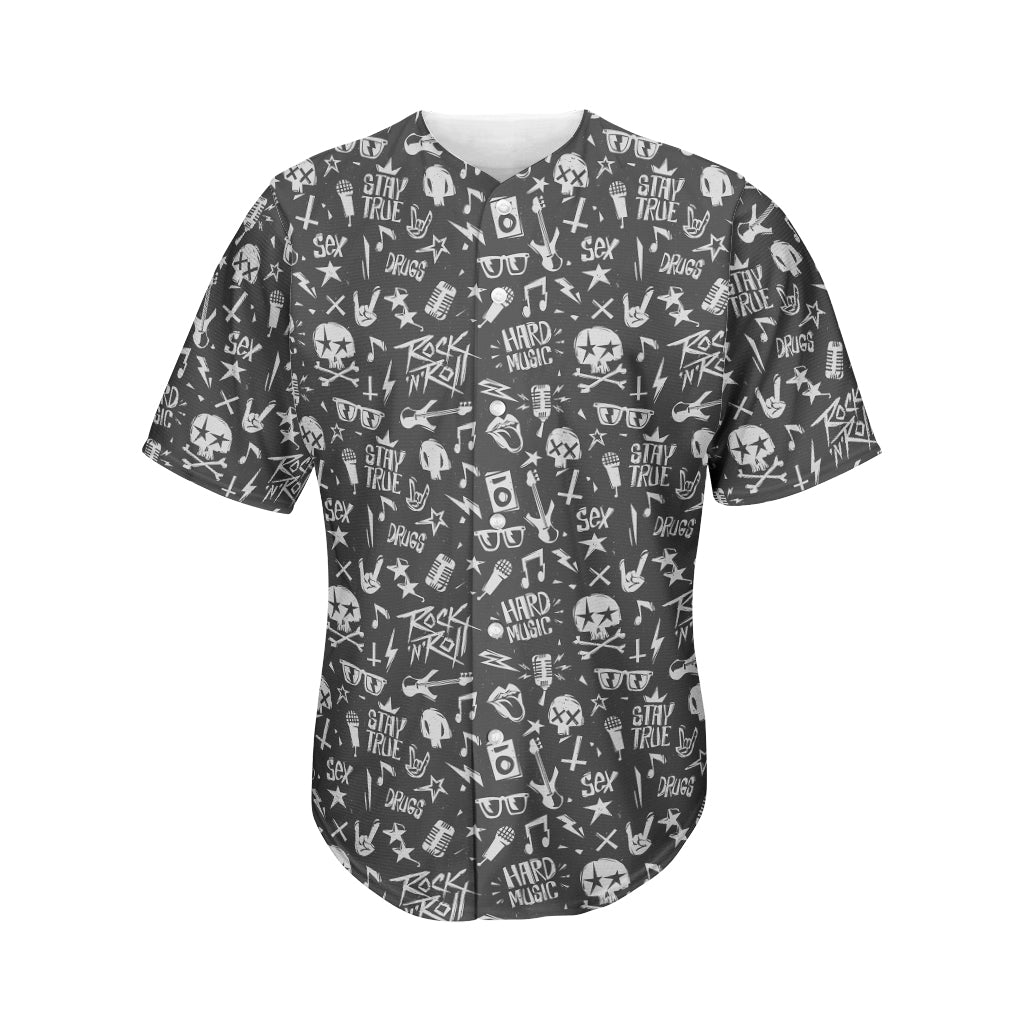 Grunge Rock And Roll Pattern Print Men's Baseball Jersey