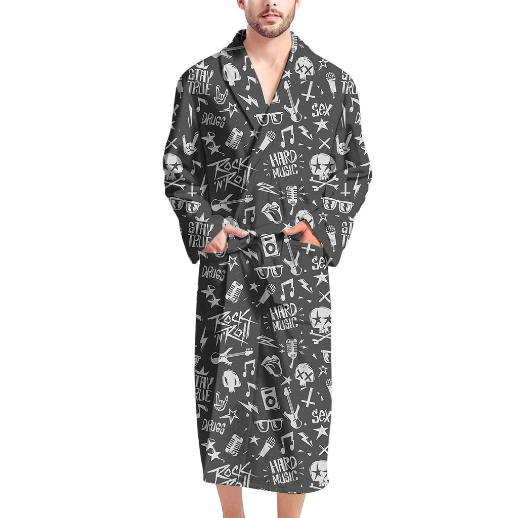 Grunge Rock And Roll Pattern Print Men's Bathrobe