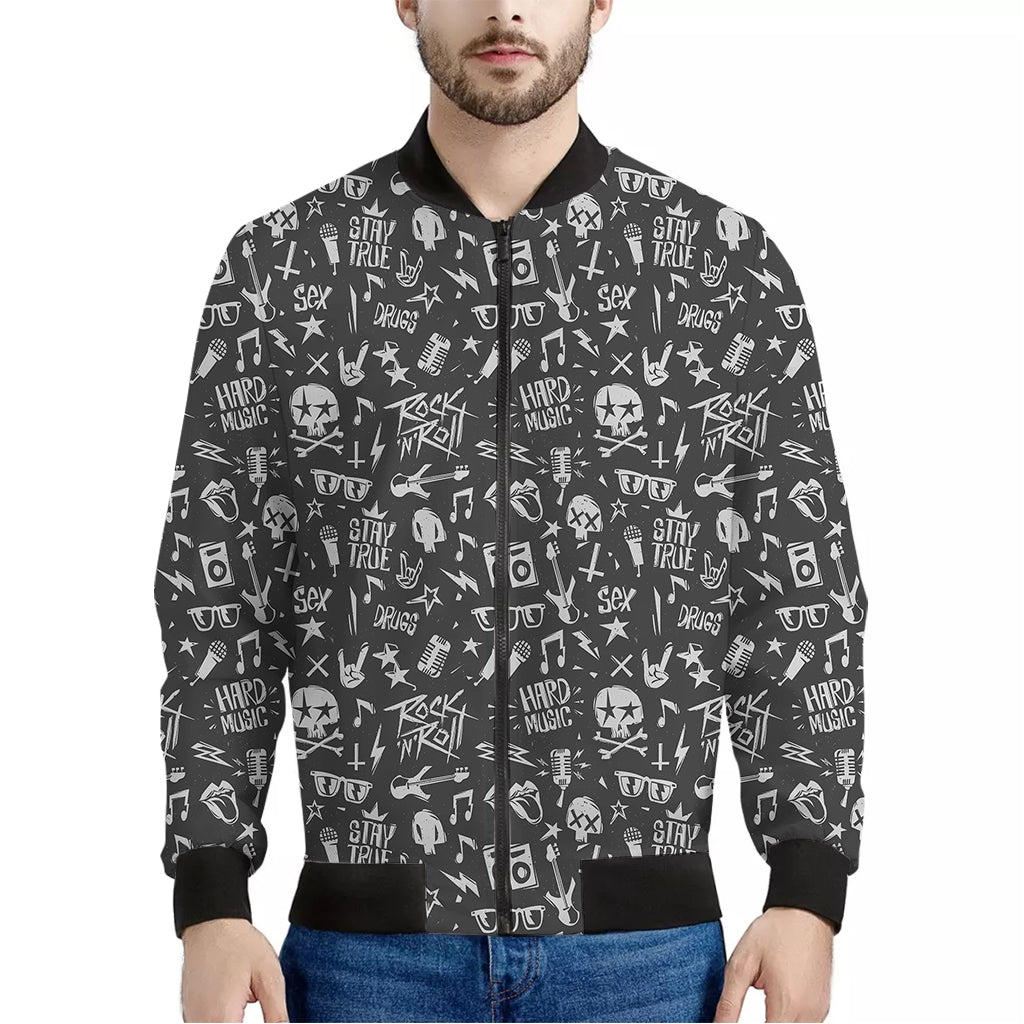 Grunge Rock And Roll Pattern Print Men's Bomber Jacket