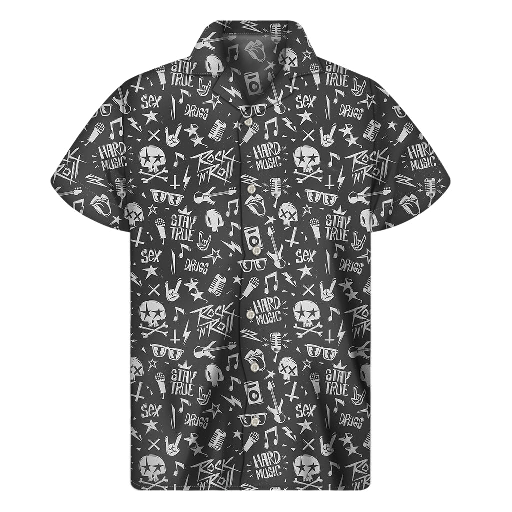 Grunge Rock And Roll Pattern Print Men's Short Sleeve Shirt