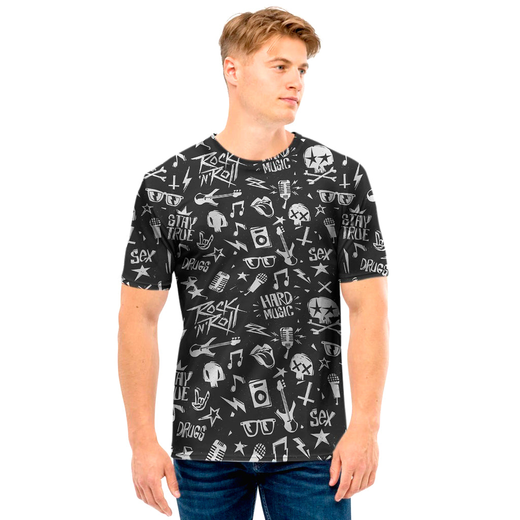 Grunge Rock And Roll Pattern Print Men's T-Shirt