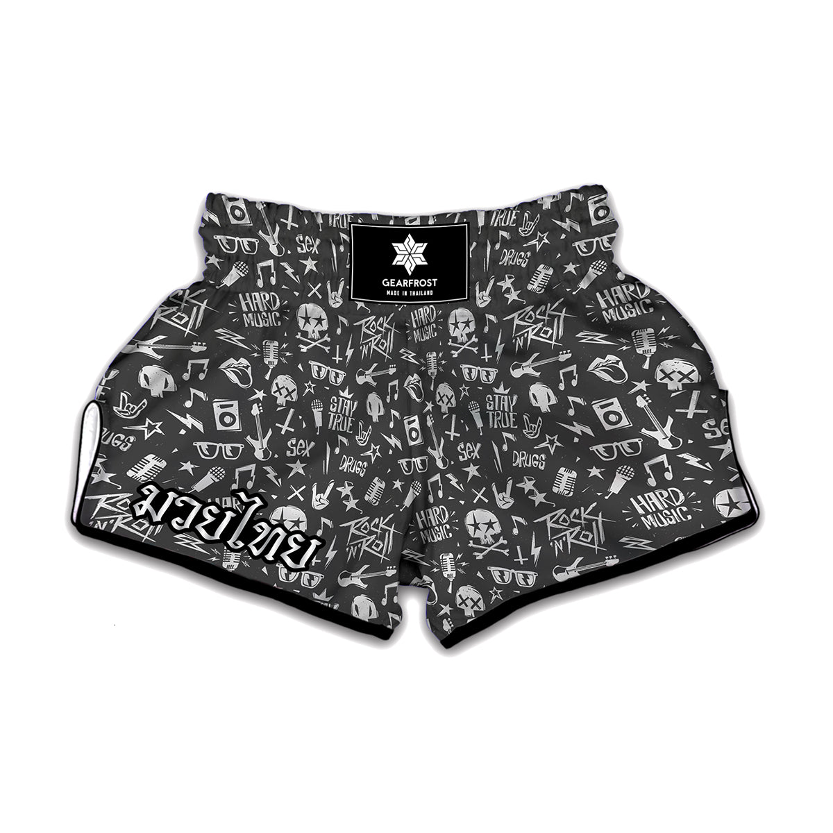 Grunge Rock And Roll Pattern Print Muay Thai Boxing Shorts