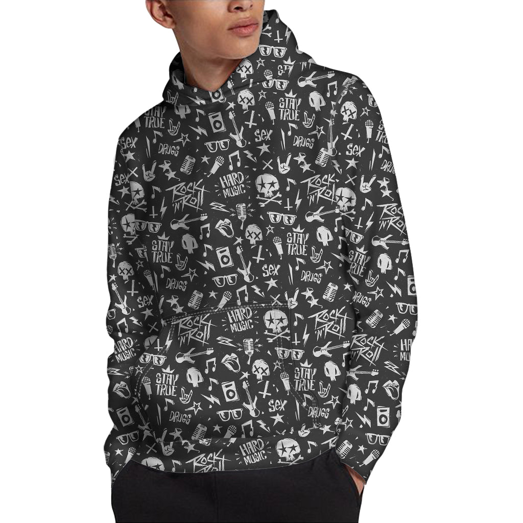 Grunge Rock And Roll Pattern Print Pullover Hoodie