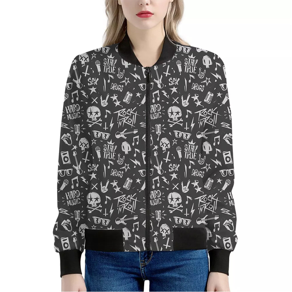 Grunge Rock And Roll Pattern Print Women's Bomber Jacket