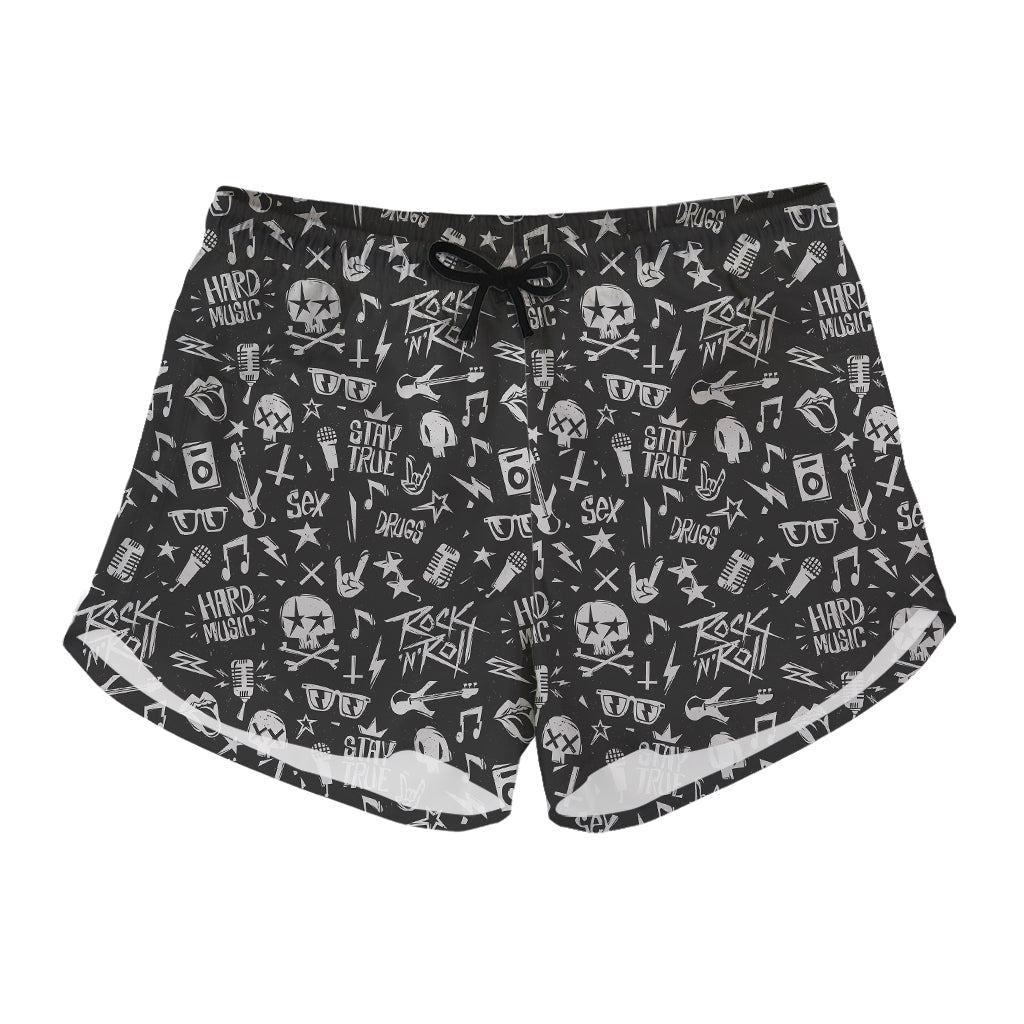 Grunge Rock And Roll Pattern Print Women's Shorts