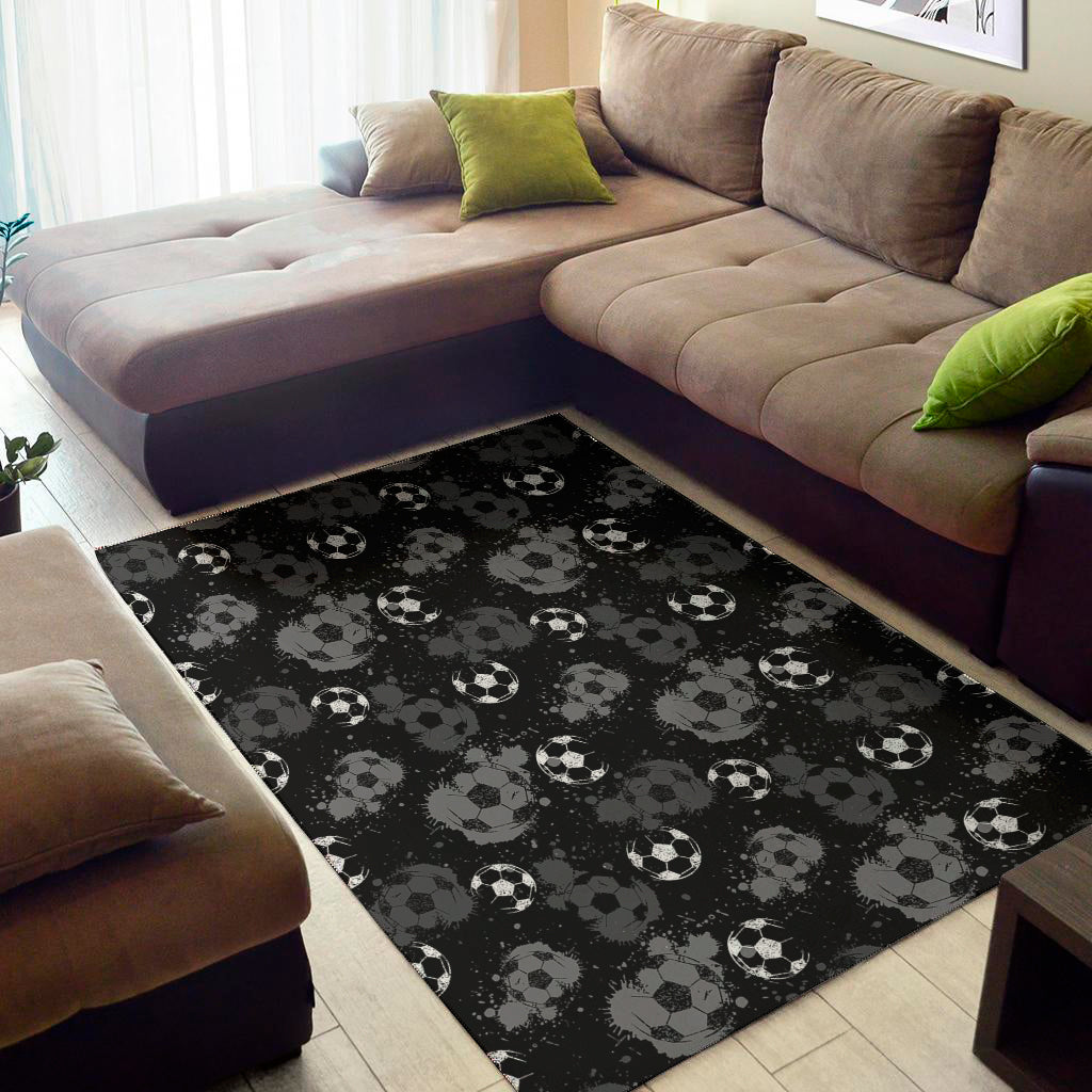 Grunge Soccer Ball Pattern Print Area Rug