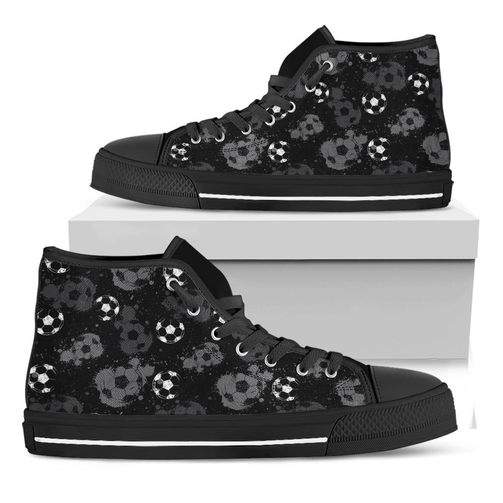 Grunge Soccer Ball Pattern Print Black High Top Shoes