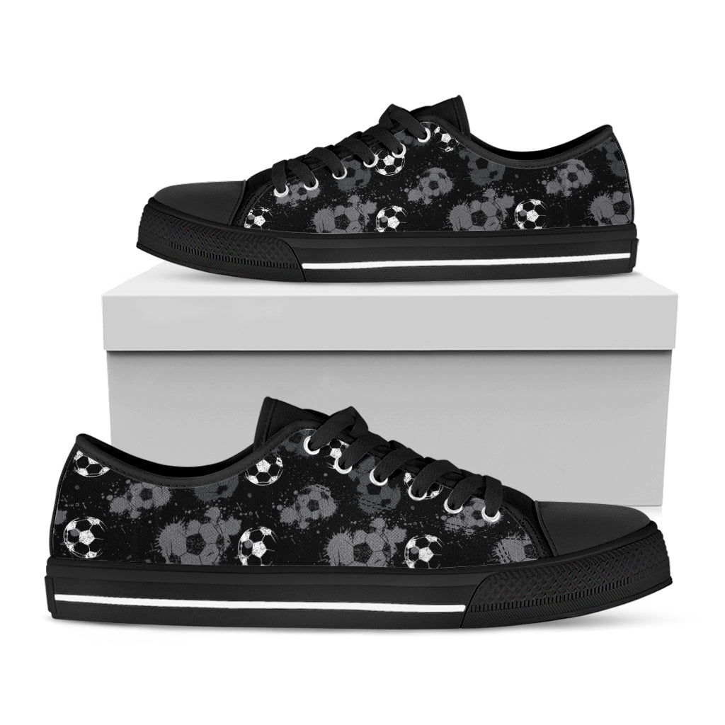 Grunge Soccer Ball Pattern Print Black Low Top Shoes