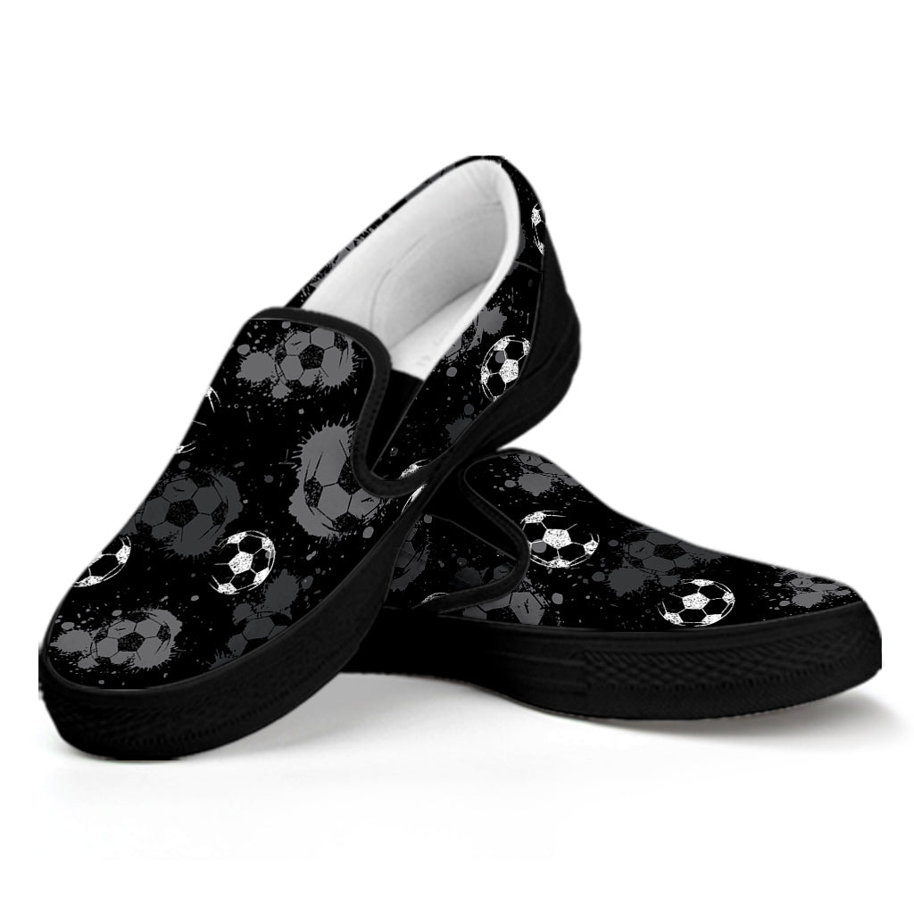 Grunge Soccer Ball Pattern Print Black Slip On Shoes