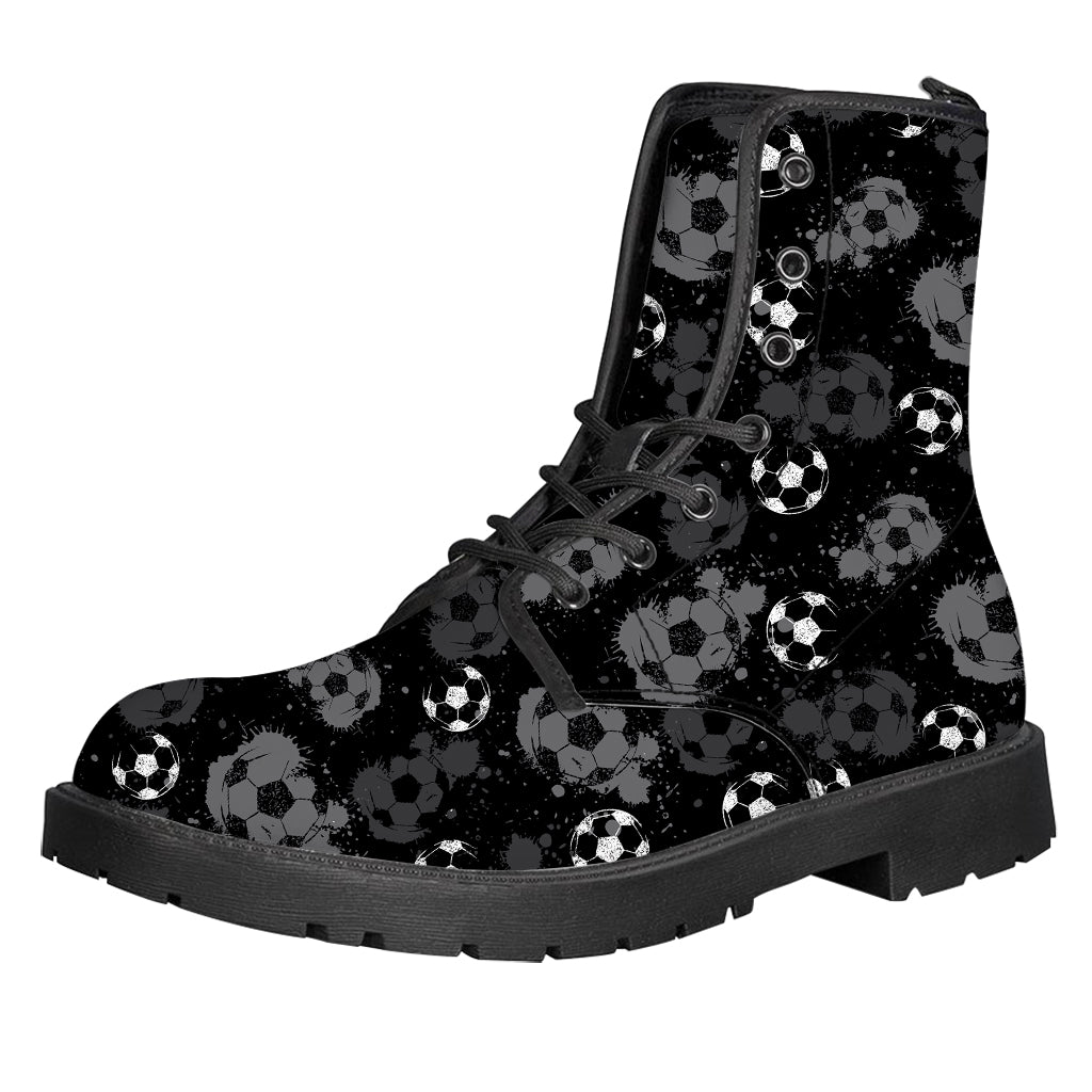 Grunge Soccer Ball Pattern Print Leather Boots