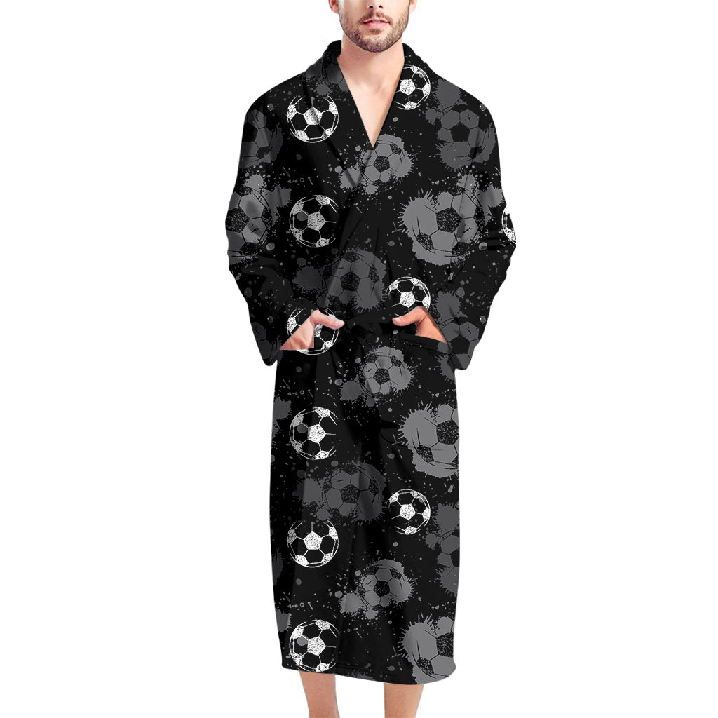 Grunge Soccer Ball Pattern Print Men's Bathrobe