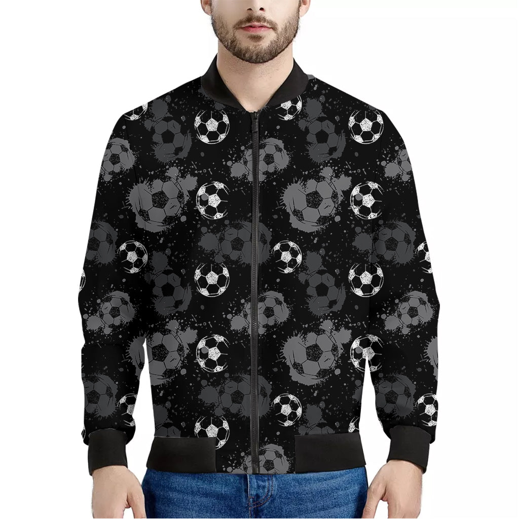 Grunge Soccer Ball Pattern Print Men's Bomber Jacket