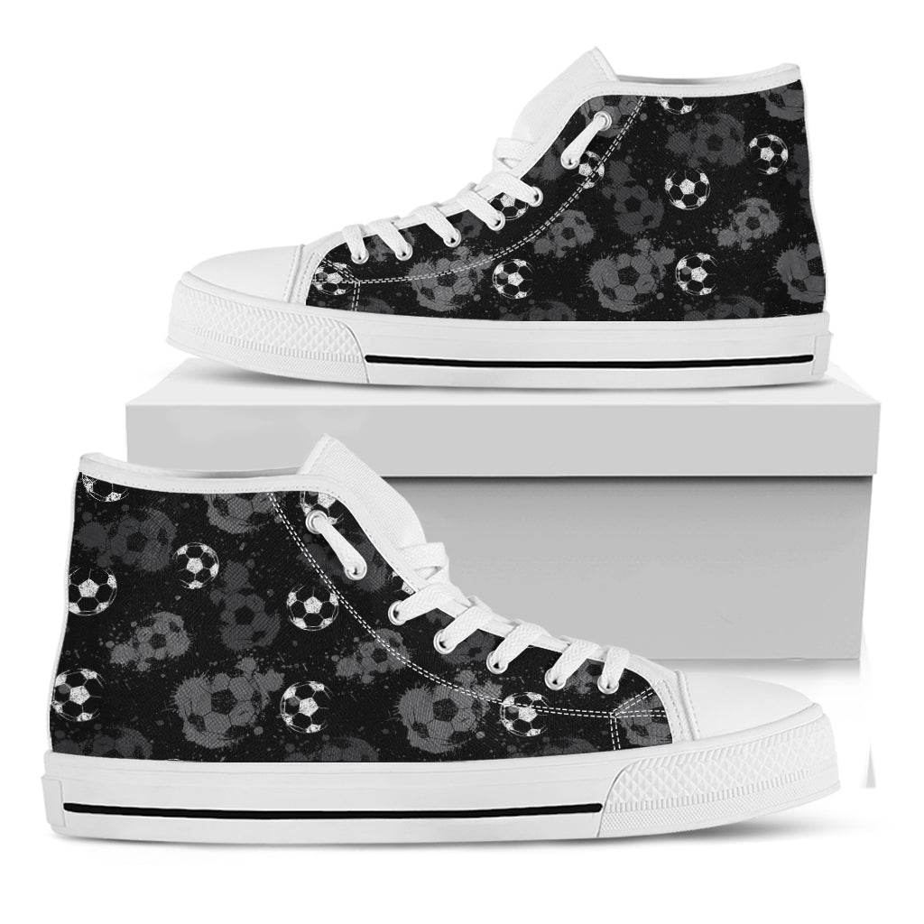 Grunge Soccer Ball Pattern Print White High Top Shoes