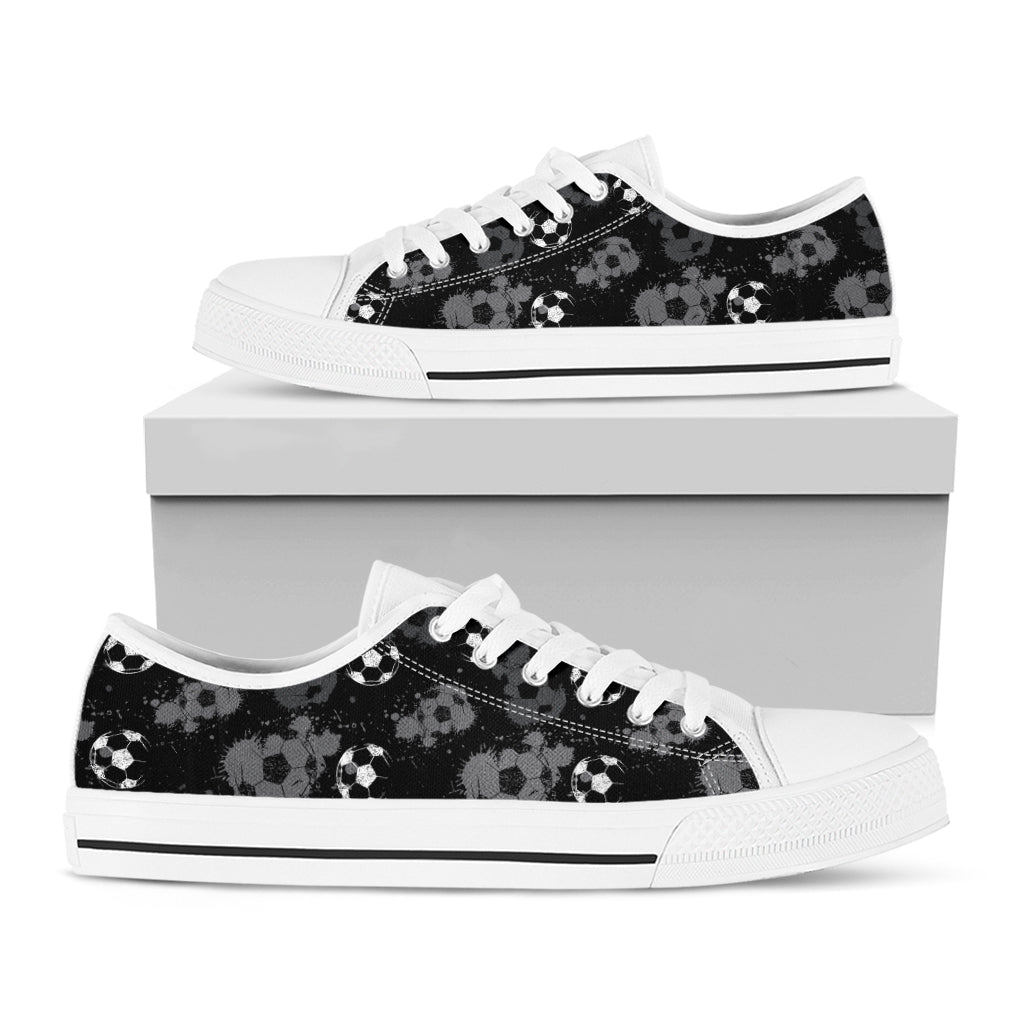 Grunge Soccer Ball Pattern Print White Low Top Shoes